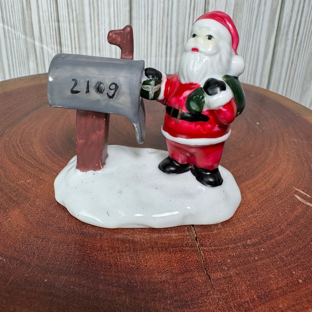 Vintage Ceramic Santa Claus with Mailbox Figurine Christmas Holiday Decor